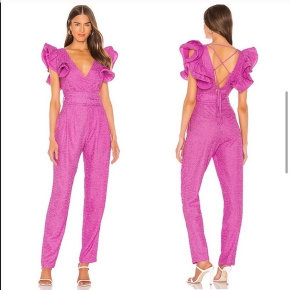 Retrofete Shelley Slim Leg Crinkled Jumpsuit Pink - Picture 2 of 10